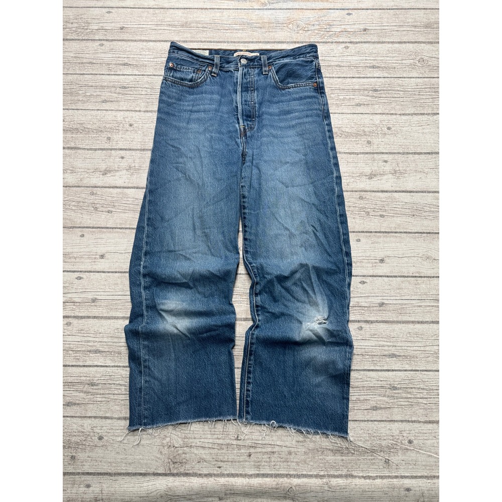 Levi's Jeans Women's 28x27 Blue Ribcage Straight Leg Ankle Button Fly Distressed